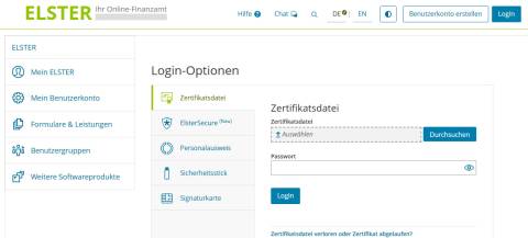Mein ELSTER Registrierung